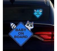 Nouiroy Lot de 2 autocollants « Baby on Board » pour voitures, motif raton laveur pour enfants, fort réfléchissant, mignon bébé dans la voiture, autocollant en vinyle pour fenêtre, parechocs de