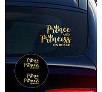 Nouiroy Lot de 2 autocollants en vinyle « Baby on Board » avec inscription « Prince and Princess on Board » pour voiture - 15 x 10 cm - Or brossé