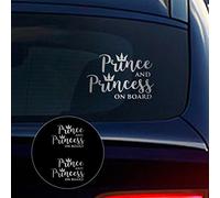 Nouiroy - Lot de 2 autocollants « Prince and Princess on Board » pour voitures, bébés, fenêtres, pare-chocs, etc. - 15 x 10 cm - Argent brossé