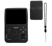 NOUKAJU Coque de protection en silicone pour console de jeu portable R36S rétro avec cordon de suspension, anti-chute, anti-rayures et antichoc (Noir)