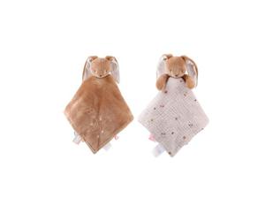 NOUKIE’S - Doudou réversible Jour et Nuit - Lapin Marron Moka - Matière Veloudoux® et Gaze de Coton Bio - Double Peluche éveil/Sommeil - Idéal pour apaiser et accompagner bébé