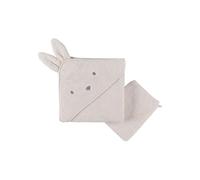 NOUKIE'S - Cape de Bain et Gant de Toilette en éponge pour bébé - Coton - Beige - Lapin Moka - Idéal dès la Naissance