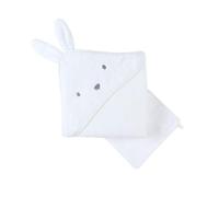 NOUKIE'S - Cape de Bain et Gant de Toilette en éponge pour bébé - Coton - Blanc - Lapin Snow - Idéal dès la Naissance