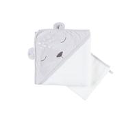 NOUKIE'S - Cape de bain et Gant de toilette en éponge pour bébé - Coton - Gris - Babou - Idéal dès la naissance