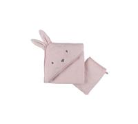 NOUKIE'S - Cape de Bain et Gant de Toilette en éponge pour bébé - Coton - Rose - Lapin Rosie - Idéal dès la Naissance