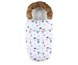 NOUKIE'S - Chancelière déperlante Blanche - Coupe-vent - Doublure chaude pour l'hiver - Bébé - Compatible poussette et siège auto - 6 à 36 mois - Motif Jungle - Anti-dérapant - 80x50 cm