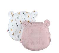 NOUKIES Coussin Ergonomique + 2 Housses Rose/Blanche Motif Girafe