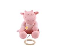 NOUKIE'S - Peluche Musicale 20 cm pour bébé - Anneau en Bois - Sans piles - Jouet Nomade Compact pour Voyage, Poussette - Cadeau de Naissance - Vache Rose Lola