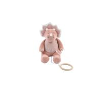 NOUKIE'S - Peluche Musicale 20 cm pour bébé - Anneau en Bois - Sans piles - Jouet Nomade Compact pour Voyage, Poussette - Cadeau de Naissance - Dino Rose Popsie