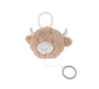 NOUKIE'S - Peluche Musicale Nomade 20 cm - Vache Fluffy Cow Beige avec Anneau et accroche pour Poussette, Voiture - Éveil Musical - Cadeau Bébé