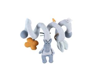 NOUKIE'S - Spirale D'activité Bébé Paco Bleu - Jeu Éveil en Veloudoux - À Installer sur Lit, Parc de Jeu, Siège Coque 0+, Poussette