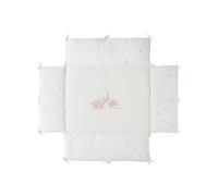 Noukie's - Tapis de Parc 75 X 95 cm Ecru - Tapis de Jeu et de Repos pour Bébé - Confort Doux et Résistant - Bali, Moka & Snow - Broderie Elephant & Lapin- Accessoire Chambre Bébé