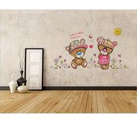 Nounours Adorable autocollant Nouveauté Beau Bébé Des gamins Accueil Moderne Sticker mural Fille Fleurs Salon Chambre Décor Élégant Décoration Garderie Decal Décalcomanies Autocollants Fleurs Rose