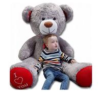 Nounours En Peluche Énorme Teddy Bear 75+85 Gris-Rouge
