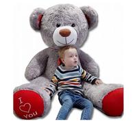 Nounours en peluche énorme teddy bear 75+85 gris-rouge