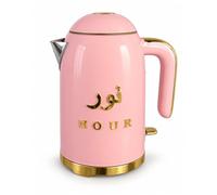 NOUR HOME Bouilloire Électrique Rétro 1,7L Rose et Doré, Modèle KE-1309D | Design oriental, finition laquée brillante, corps inox, 2200 W, arrêt automatique, base 360°, logo doré en relief
