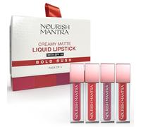 Nourish Mantra’s Bold Rush Creamy Matte Liquid Lipstick with SPF/Mini Lipstick/Water Proof/Smudge Proof/Transfer Proof/Long Lasting/All Skin Tones/Set of - 4 (1.2ml Each).