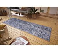 Nouristan Alexandria - Tapis Oriental et extérieur - Tissu Plat - Motif Oriental Vintage - Lavable, résistant aux intempéries et aux UV - pour Balcon, terrasse, Jardin, Salon - Bleu, 80 x 200 cm