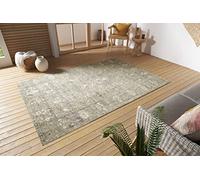 Nouristan Luxor Tapis d'intérieur et d'extérieur Orient - Tissu Plat Oriental Vintage usé Lavable, résistant aux intempéries et aux UV pour Balcon, terrasse, Jardin, Salon - Noir crème, 120 x 170 cm