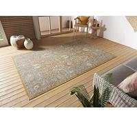 Nouristan Luxor Tapis d'intérieur et d'extérieur Orient - Tissu Plat Oriental Vintage Vieilli Lavable, résistant aux intempéries et aux UV pour Balcon, terrasse, Jardin, Salon - doré, 120 x 170 cm