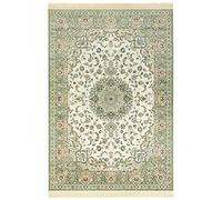 Nouristan Naveh Orient Poils Courts à Franges Vintage Oriental Velours Tapis pour Salle à Manger Salon Chambre-Vert Ivoire 135 x 195 cm, Rayonne Coton, 135x195 cm