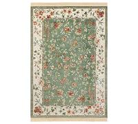 Nouristan Naveh Orient Poils Courts avec Franges Vintage Tapis en Velours Oriental pour Salle à Manger, Salon, Chambre à coucher-Vert-135 x 195 cm, Viscose, Vert, 135x195 cm