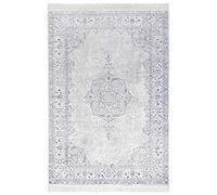 Nouristan Naveh Orient Tapis de Salon à Poils Courts avec Franges Vintage en Velours Oriental pour Salle à Manger, Salon, Chambre à Coucher - Bleu Pastel 135 x 195 cm, Rayon, 135 x 195 cm