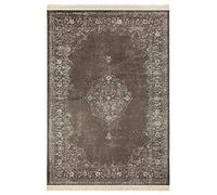 Nouristan Tapis Oriental - Tapis de Salon avec Franges Oriental Vintage Médaillon Naveh Tapis en Velours pour Salon, Chambre, Salle à Manger, Cuisine, Couloir - Anthracite 135 x 195 cm