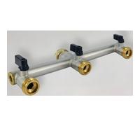 Nourrice 3 sorties avec robinets arrivée femelle 20x27 - 3 sorties mâle 20x27 - entraxe 110 mm FAUQUET