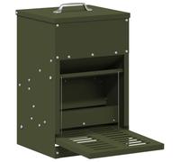 Nourrisseur à Pédale pour Poules Vert Olive Acier 25 x 42 x 40 cm | Construction acier durable, plateforme anti-gaspillage, usage intérieur extérieur, entretien chiffon sec, capacité grand