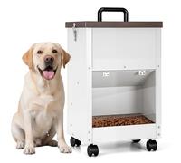 Nourriture automatique galvanisée pour chien de grande race 30 lbs Distributeur de nourriture pour chien avec roues pour grands chiens en métal Gravity Feeder extra large auto-alimentation (blanc