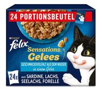 Nourriture Humide pour Chat - FELIX - Sensations Gelées - 4 x 24 sachets - Variétés de Poisson - 85 g par sachet