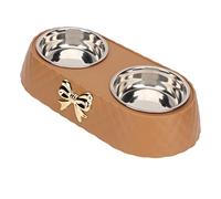Nourriture pour Chats et Bol à Eau Ensemble de Bols, d'animaux de Compagnie Plats en Métal pour Chiens Chiots Doubles d'eau Nourriture Animaux Compagnie avec Porte-décor Nœud Bowk (Café)