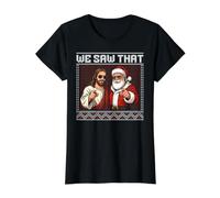 Nous Avons vu Que Jésus et Le Père Noël Moche Pull de Noël T-Shirt Graphique avec Valeur, Femme, Noir, M