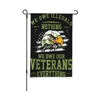 Nous devons tout à nos vétérans Drapeau américain Aigle Drapeau de jardin double face Petits drapeaux pour cour Convient pour l'extérieur ou le jardin Patio Yard Decor 18x12in