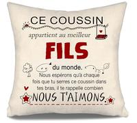 Nous espérons Qu’à Chaque Fois Que tu serres ce Coussin dans tes Bras il Te rappelle Combien Nous t’Aimons Housses de Coussin pour Le Fils de Maman Papa Fils Anniversaire Cadeau de Noël (Fils-b)
