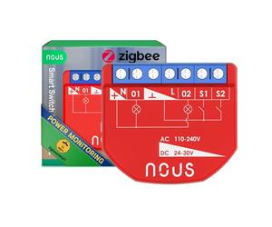 NOUS Module Interrupteur Intelligent ZigBee avec Mesure de Puissance, 2 Canaux, AC 16A/DC 10A, 3.0 Hub Requis, Compatible avec Alexa, Zigbee2MQTT, Google Assistant, Home Assistant, Tuya