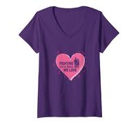 Nous Nous battons pour Les Femmes Que Nous Aimons : Sensibilisation au Cancer du Sein T-Shirt avec Col en V, Femme, Violet, M