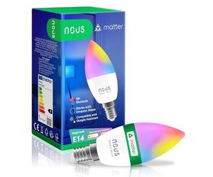 NOUS P4 Ampoule WiFi Intelligente RGB E14, Compatible avec Matter, Alexa, Home Assistant, HomeKit, Smart Home, Télécommande, Changement de Couleur LED, Ampoule Changement de Couleur, WiFi 2.4 GHz