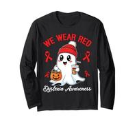 Nous portons Un fantôme d'halloween Mignon pour Sensibilisation à la dyslexie Rouge Manche Longue