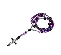 Nouveau 2025 8 mm en dentelle violette Agate Catholic Christ Rosary Colliers pour femmes Cross Pendant Mala Jewelry Gift With You Accessories Crésivité Trendy Gift