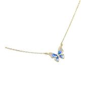 NOUVEAU 2025 Français Gradual Blue Blue Enamel Butterfly Wing Pendant Collier pour femmes 925 Siltling Silver plaqué 14k Gold bijoux exquis Gift avec pour vous accessoires Crésages créatifs tendance