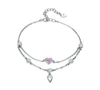 NOUVEAU 2025 ROMANTIC 925 STERLING SPERY SWEET Heart Pink CZ Double couches Bracelets pour femmes Sterling Silver Decoration Bijoux commémoratif avec pour vous accessoires TRENDY CRÉATIF Best for