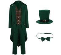 Nouveau 2025 Tuxedo gothique pour homme, frack steampunk avec chapeau, pantalon nœud papillon, manteau vert tendance, jupe de marche médiévale, costume victorien, costume de théâtre, tenue de