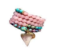 Nouveau 2025 Unisexe Love and Compassion 108 Mala Bracelet, Rose Quartz Emperor Jasper Mala, Yoga Gift for Her, Bell Jewelry Fashion Fashion Trendy Accessoires créatifs pour les femmes et les hommes