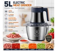 NOUVEAU 2026 Hachoir Électrique en Acier Inoxydable 5L, Hachoir Alimentaire Multifonction 5 Vitesses avec 6 Lames en Acier Inoxydable, Coupe-Légumes et Noix de Cuisine 30000-40000RPM noir