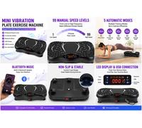 NOUVEAU 2026 : Mini Plaque Vibrante d'Exercice, Masseur Vibrant pour le Remodelage Corporel avec Musique Bluetooth, Équipement de Fitness à Domicile, 99 Niveaux de Vitesse Manuelle & 5 Modes Automatic