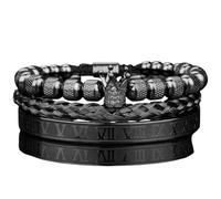 Nouveau 2026 Unisexe 3PCS / Set Luxury Royal Cz King Crown Men Bracelets Roman Number Roman Réglable Pulseira Bijoux Finances Fashion Trendy Accessoires Créatif Gift For Women and Men