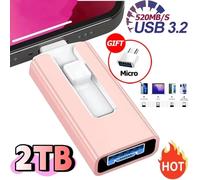 Nouveau 4 in1 OTG 512GB 256GB pour iPhone USB 3.0 clé USB 2 to 1T Android TYPE-C PenDrive Mobile Micro USB clé mémoire lecteur gratuit Pink