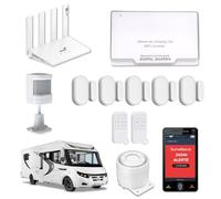 Nouveau - Alarme de Camping Car + Box-Routeur WiFi 6 4G/5G Surveillance 24h/24h - 2 Sirènes 125 DB - 5 Détecteurs d'ouvertures - 1 détecteur de Mouvement - 2 Télécommandes
